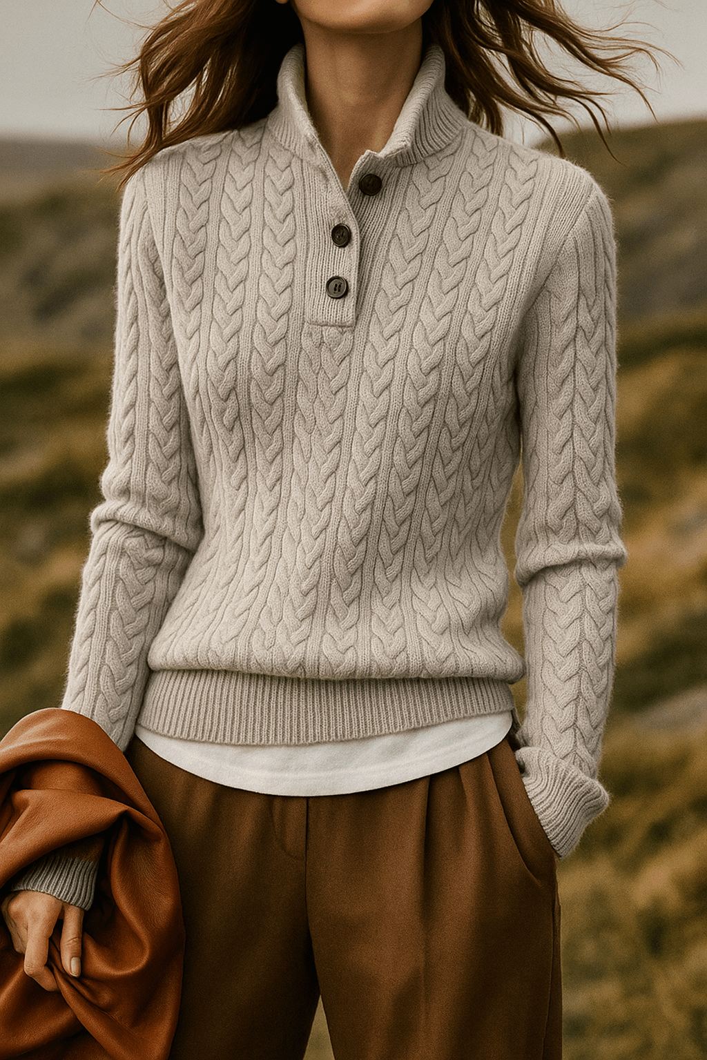 Carla | Maglione in Maglia Intrecciata con Bottoni