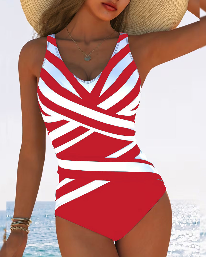 Valentina | Costume intero a righe scollo a V