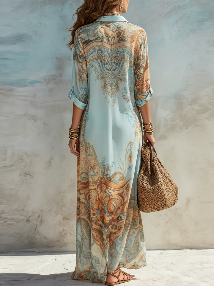 Luisa | Vestito maxi chemisier mediterraneo