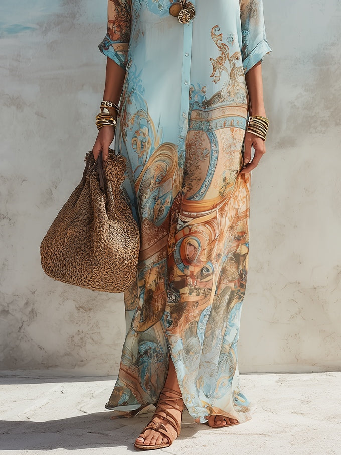 Luisa | Vestito maxi chemisier mediterraneo
